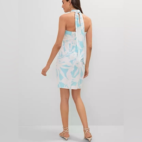 Ann Taylor Blue and White Midi Dress halter floral linen blend sz 10 New - Picture 3 of 4